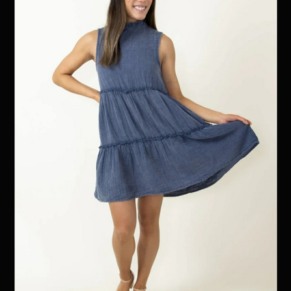 Simply Southern Ctn Gauze Trapeze Tiered Ruffle Collar Tie Back Neck Distressed - Picture 6 of 16